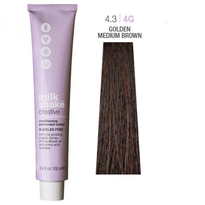 Vopsea permanenta Milk Shake Creative 4.34G, Castaniu Mediu Auriu, 100ml