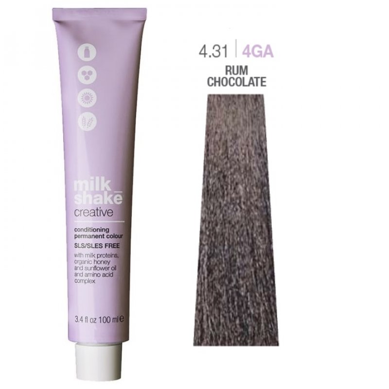 Vopsea permanenta Milk Shake Creative 4.314GA, Castaniu Mediu Ciocolata Cu Rom, 100ml