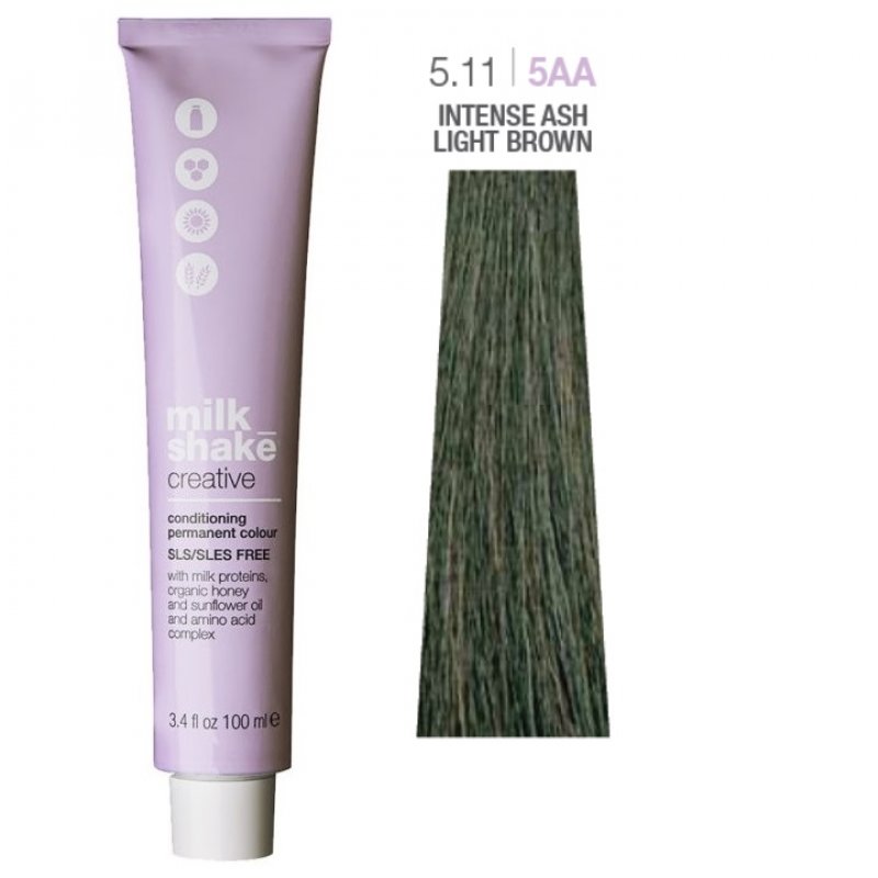 Vopsea permanenta Milk Shake Creative 5.115AA, Castaniu Deschis Intens Cenusiu Mat, 100ml