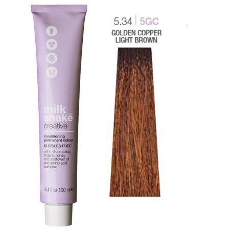 Vopsea permanenta Milk Shake Creative 5.345GC, Castaniu Deschis Aramiu Auriu, 100ml