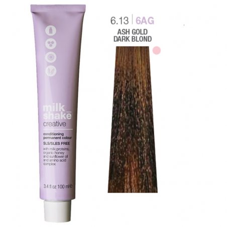 Vopsea permanenta Milk Shake Creative 6.136AG, Blond Inchis Auriu Cenusiu Bej, 100ml