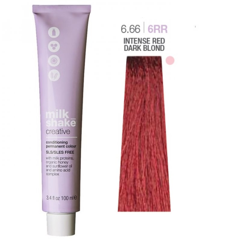 Vopsea permanenta Milk Shake Creative 6.666RR, Blond Inchis Rosu Intens, 100ml