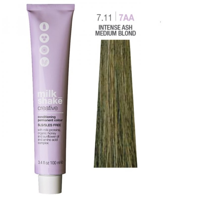 Vopsea permanenta Milk Shake Creative 7.117AA, Blond Mediu Intens Cenusiu Mat, 100ml