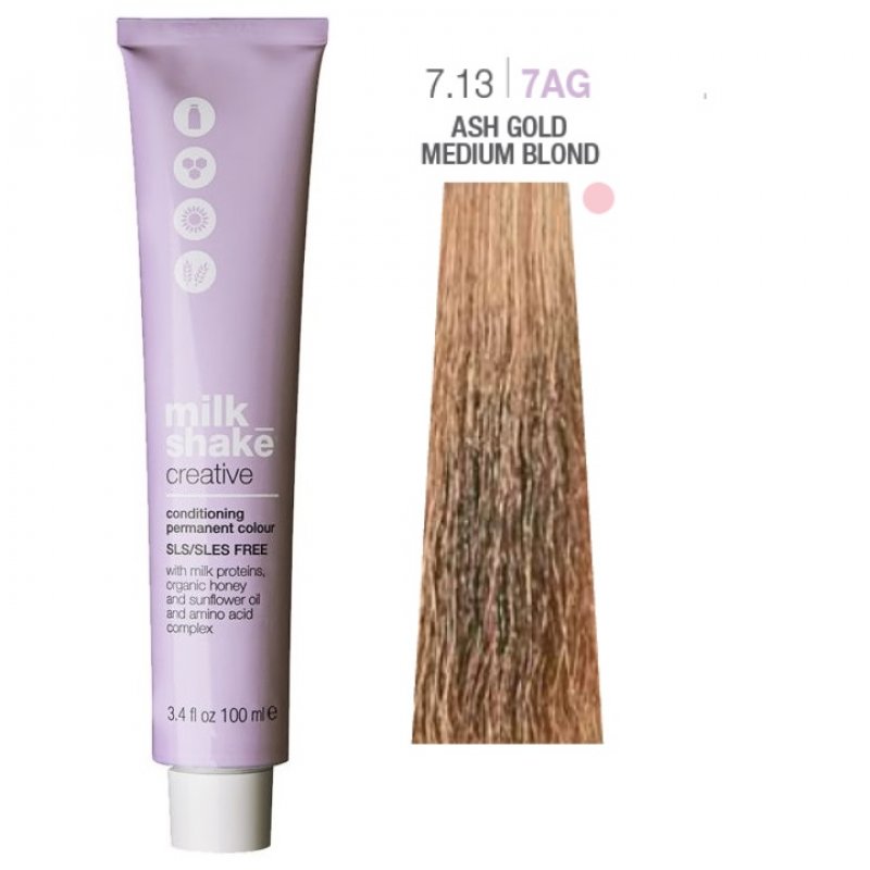 Vopsea permanenta Milk Shake Creative 7.137AG, Blond Mediu Auriu Cenusiu Bej, 100ml