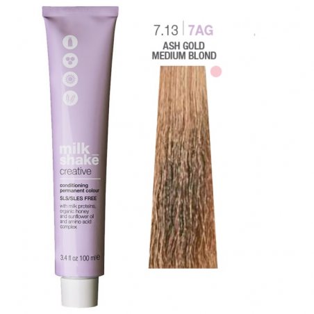 Vopsea permanenta Milk Shake Creative 7.137AG, Blond Mediu Auriu Cenusiu Bej, 100ml
