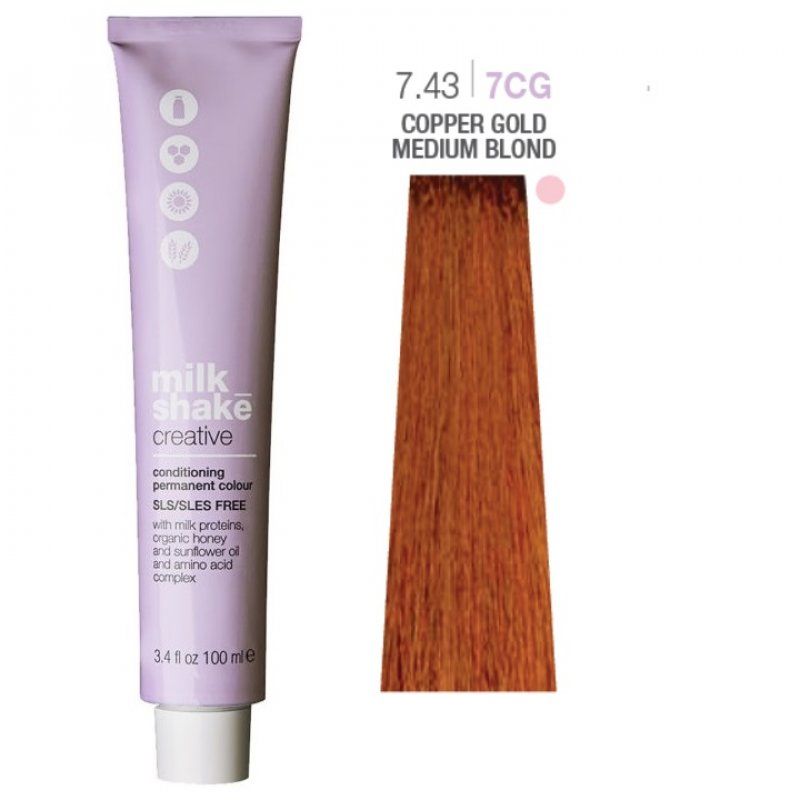 Vopsea permanenta Milk Shake Creative 7.437CG, Blond Mediu Auriu Aramiu, 100ml