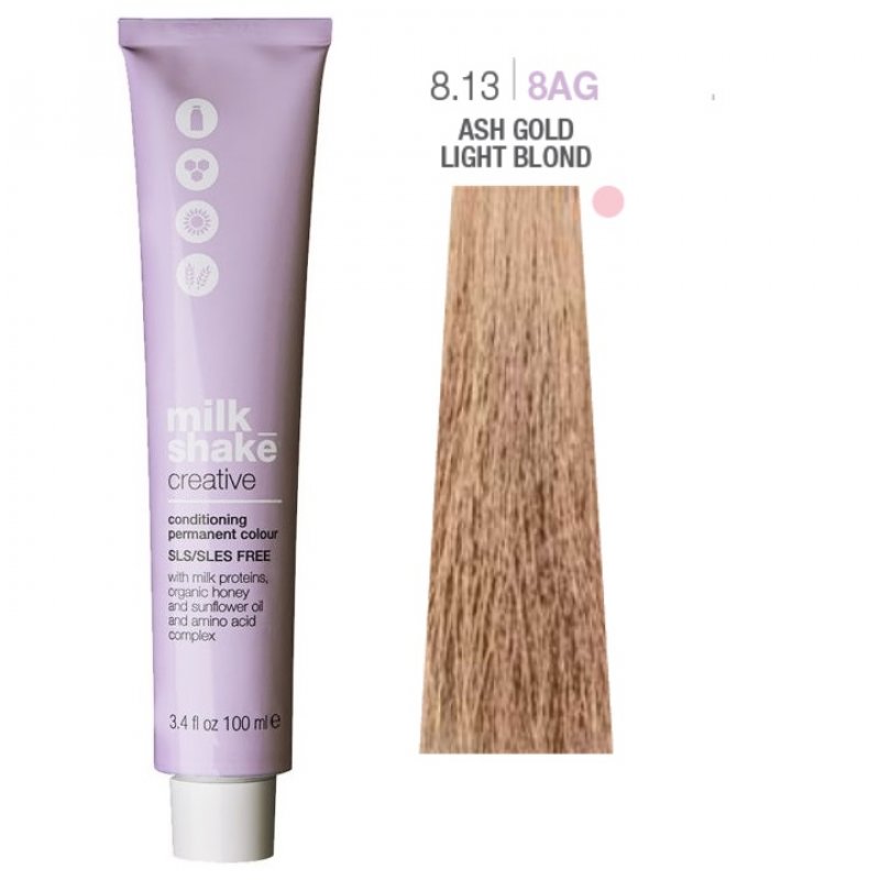 Vopsea permanenta Milk Shake Creative 8.138AG, Blond Deschis Auriu Cenusiu Bej, 100ml