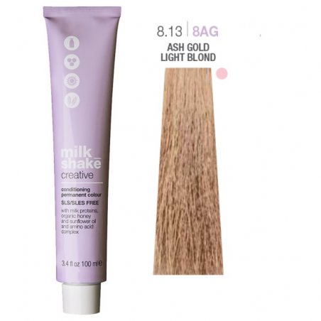 Vopsea permanenta Milk Shake Creative 8.138AG, Blond Deschis Auriu Cenusiu Bej, 100ml
