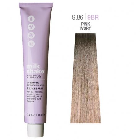 Vopsea permanenta Milk Shake Creative 9.869BR, Blond Luminos Deschis Fildes Roz, 100ml