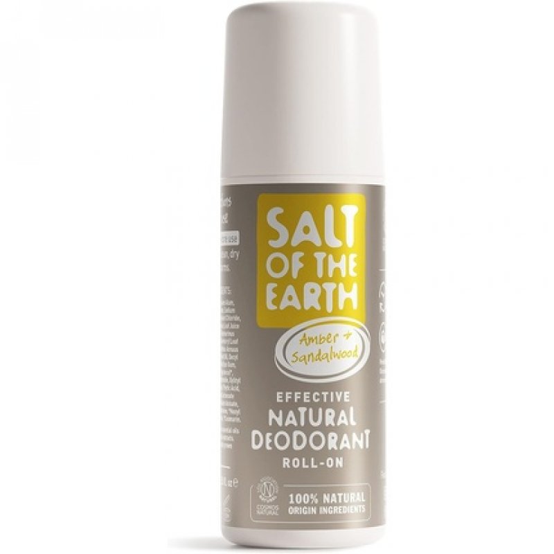 Salt of the Earth Natural Deodorant Roll On 100% Natural Origin Ingredients Amber & Sandalwood 75ml