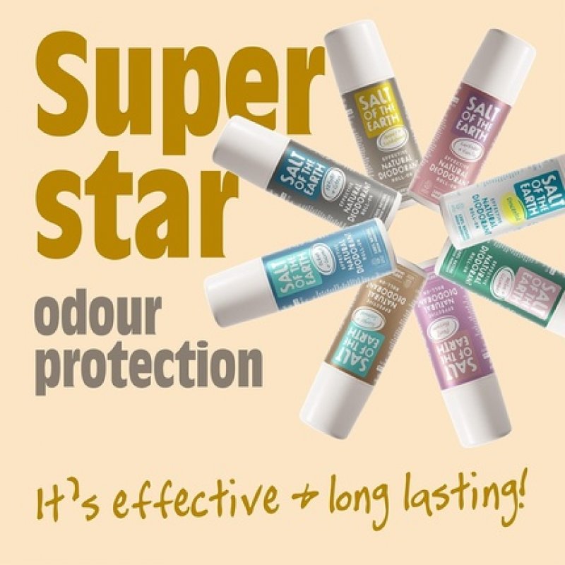 Salt of the Earth Natural Deodorant Roll On 100% Natural Origin Ingredients Amber & Sandalwood 75ml