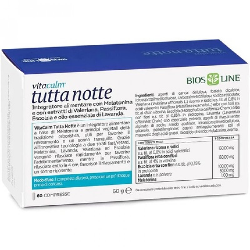 BIOS LINE VitaCalm Whole Night Sleep Supplement with Melatonin 60 Tablets