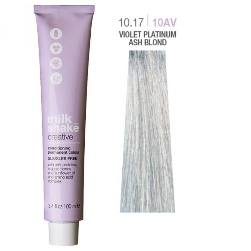 Vopsea permanenta Milk Shake Creative 10.1710AV, Blond Platinat Violet Cenusiu, 100ml