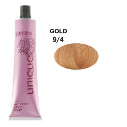 Vopsea de par permanenta Subrina Professional Unique 9/4, Blond Deschis Luminos Auriu, 100ml