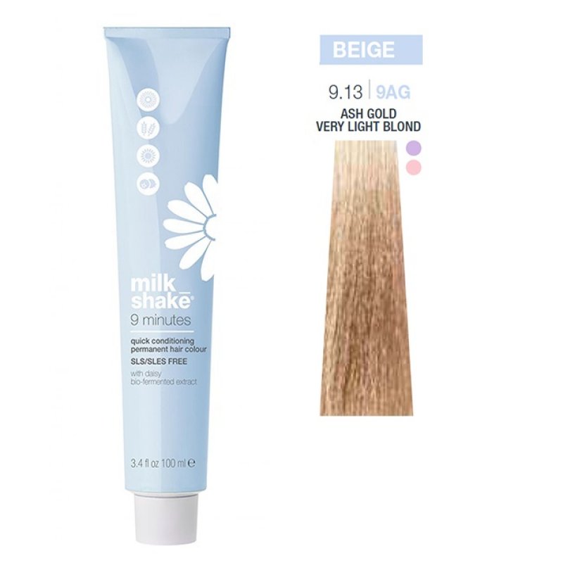 Vopsea permanenta rapida Milk Shake 9 Minutes 9.13, Blond Foarte Deschis Cenusiu Auriu, 100ml
