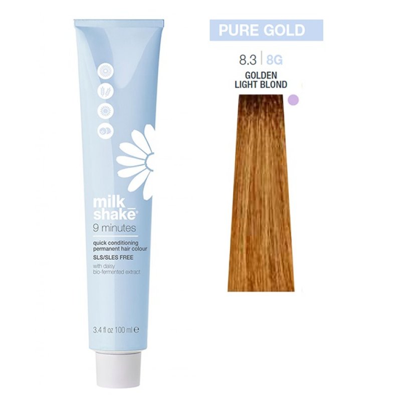 Vopsea permanenta rapida Milk Shake 9 Minutes 8.3, Blond Deschis Auriu, 100ml