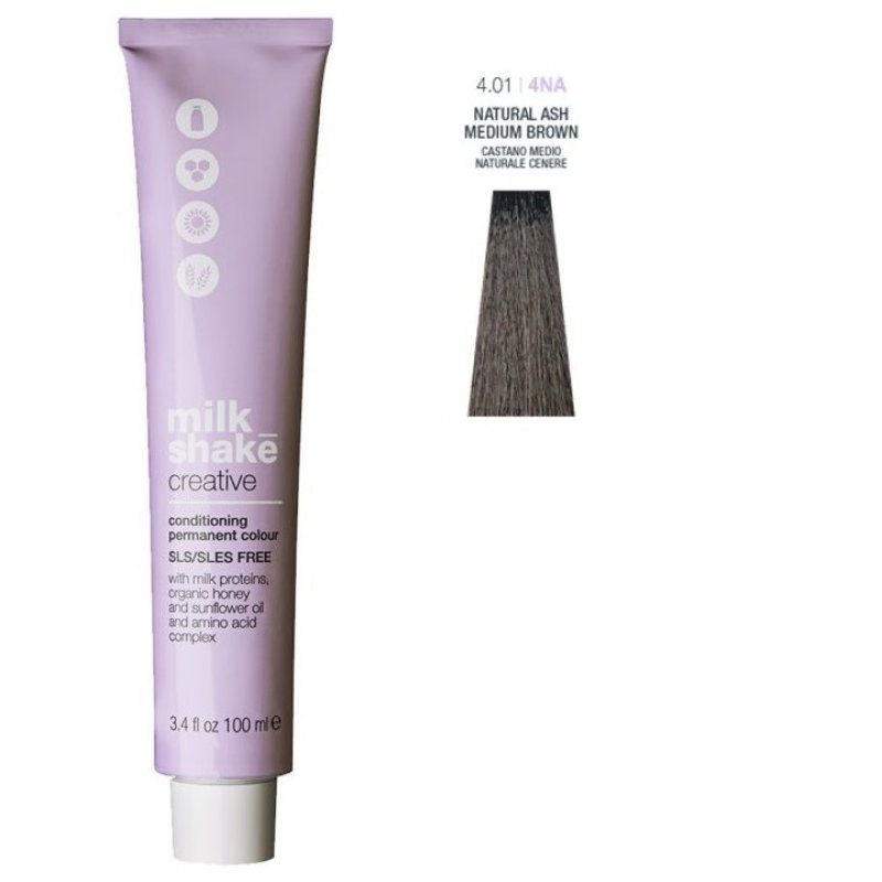 Vopsea permanenta Milk Shake Creative 4.014NA, Castaniu Mediu Cenusiu Natural, 100ml