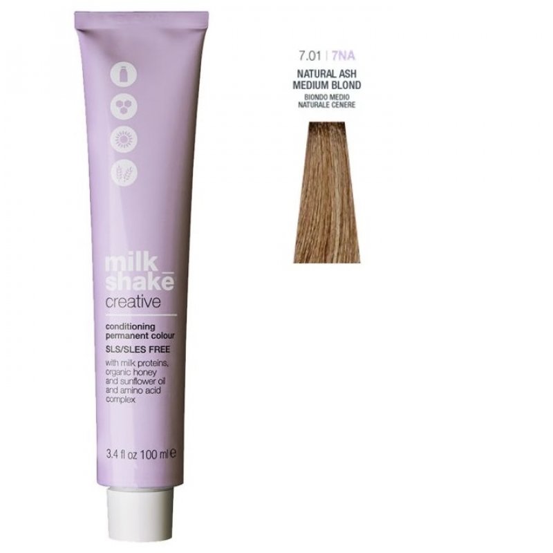 Vopsea permanenta Milk Shake Creative 7.017NA, Blond Mediu Cenusiu Natural, 100ml
