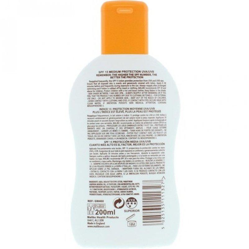 SPF 15 Lotion Medium Protection Sun Cream Water Resistant Vitamin Enriched 200ml