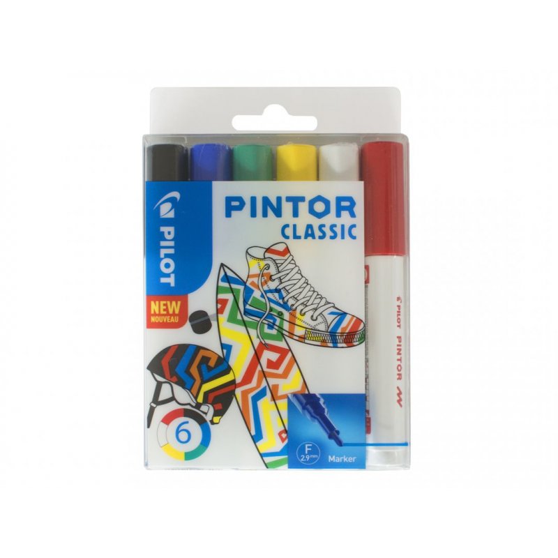 Pilot Pintor Classic marker 6 pc(s) Bullet tip Black, Blue, Green, Red, White, Yellow