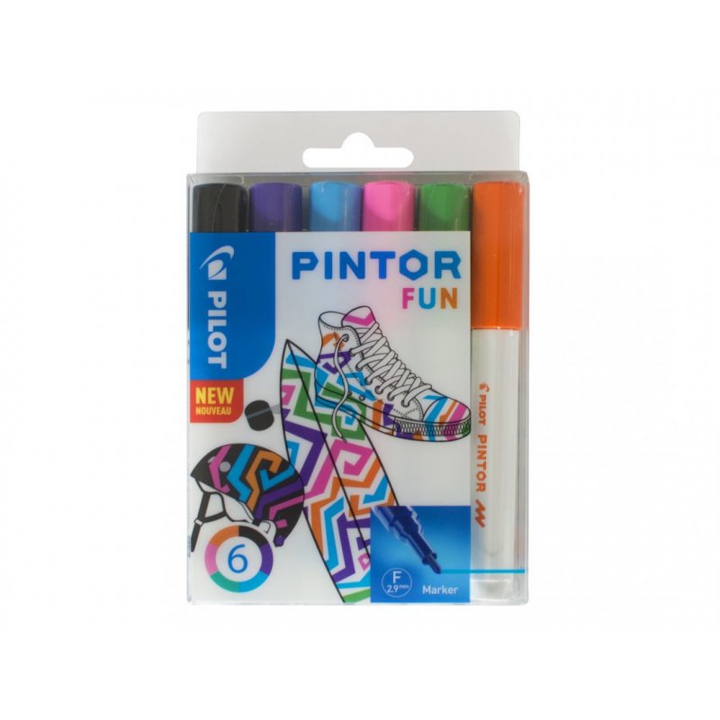 Pilot Pintor Fun marqueur 6 pièce(s) Pointe ogive Noir, Bleu clair, Citron vert, Orange, Rose, Violet