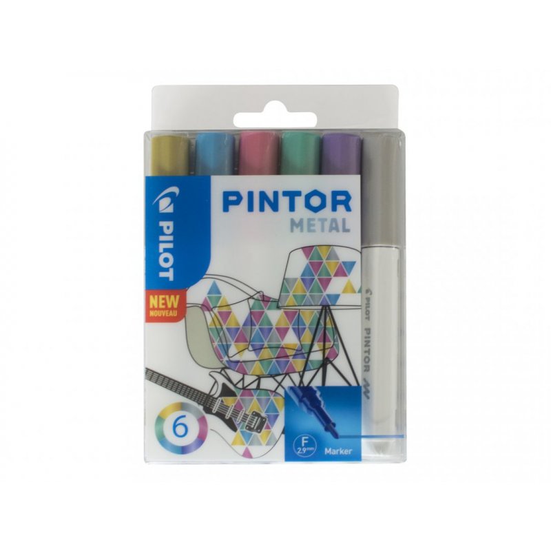 Pilot Pintor Metal marker 6 pc(s) Brush tip Blue, Gold, Green, Pink, Silver, Violet
