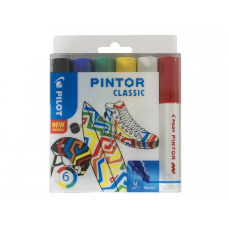 Pilot Pintor Classic marqueur 6 pièce(s) Pointe ogive Noir, Bleu, Vert, Rouge, Blanc, Jaune