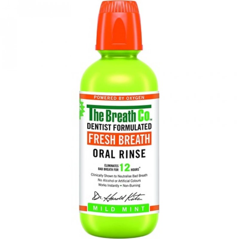 The Breath Co Fresh Breath Oral Rinse Dentist Formulated Alcohol-Free Mouthwash 500ml Mild Mint Flavor