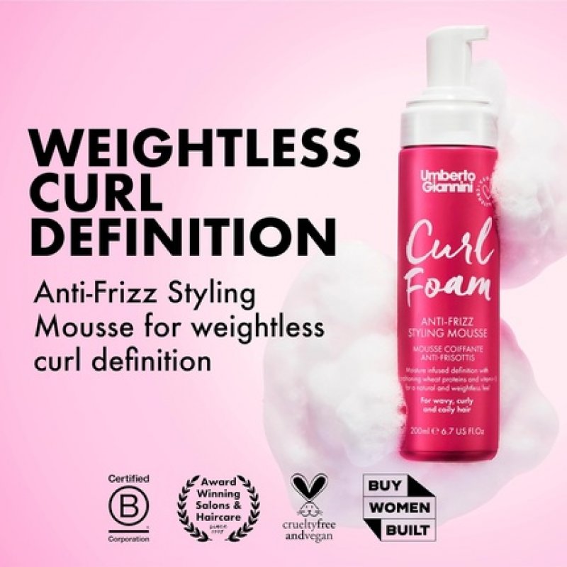 Umberto Giannini Curl Foam Anti Frizz Hair Styling Curl Mousse 200ml Vegan and Cruelty Free