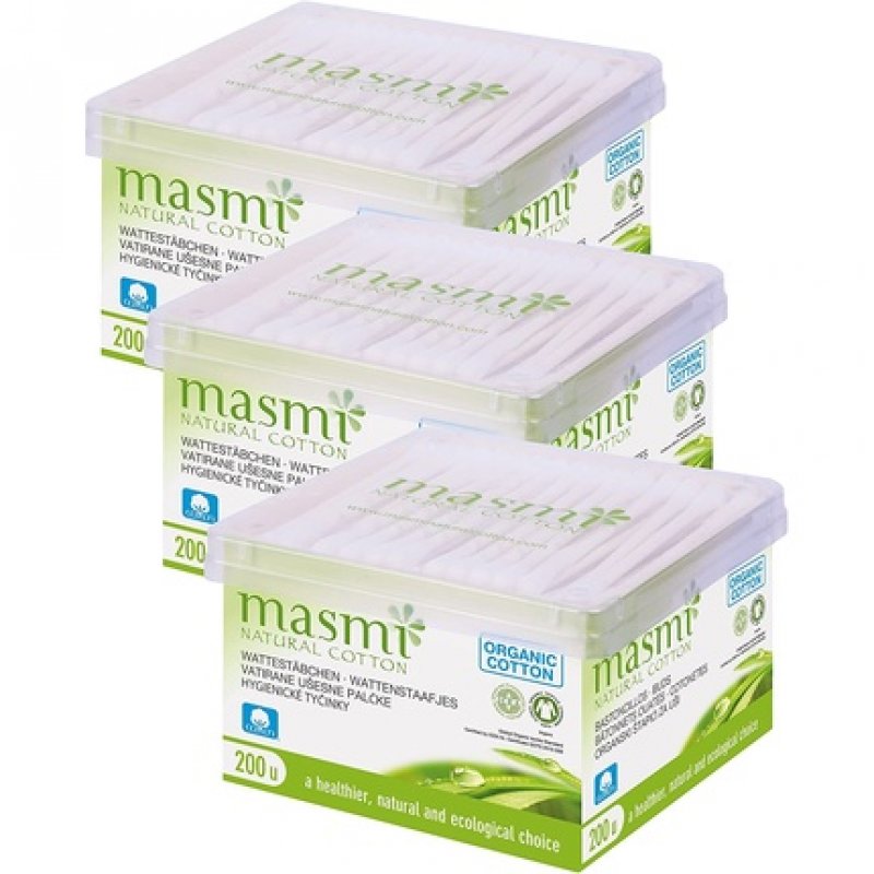 MASMI NATURAL COTTON Organic Cosmetic Swabs 200 Pieces