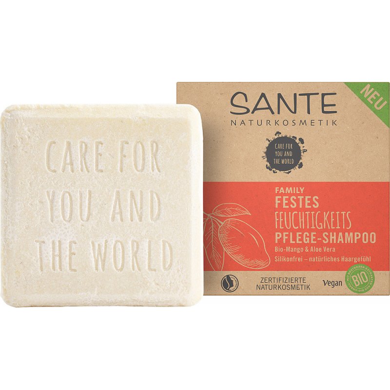 SANTE Naturkosmetik Solid Shampoo for Dry Hair with Organic Aloe Vera and Mango 60g