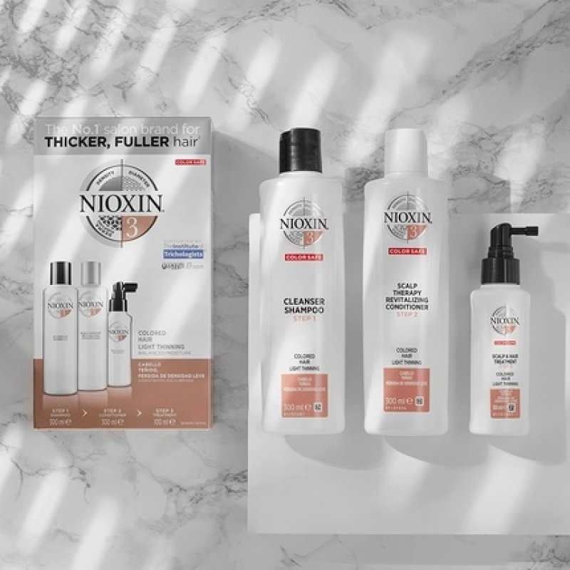 Nioxin 3-Part System 3 Colored Hair with Light Thinning Hair Treatment Scalp Therapy Hair Thickening Treatment