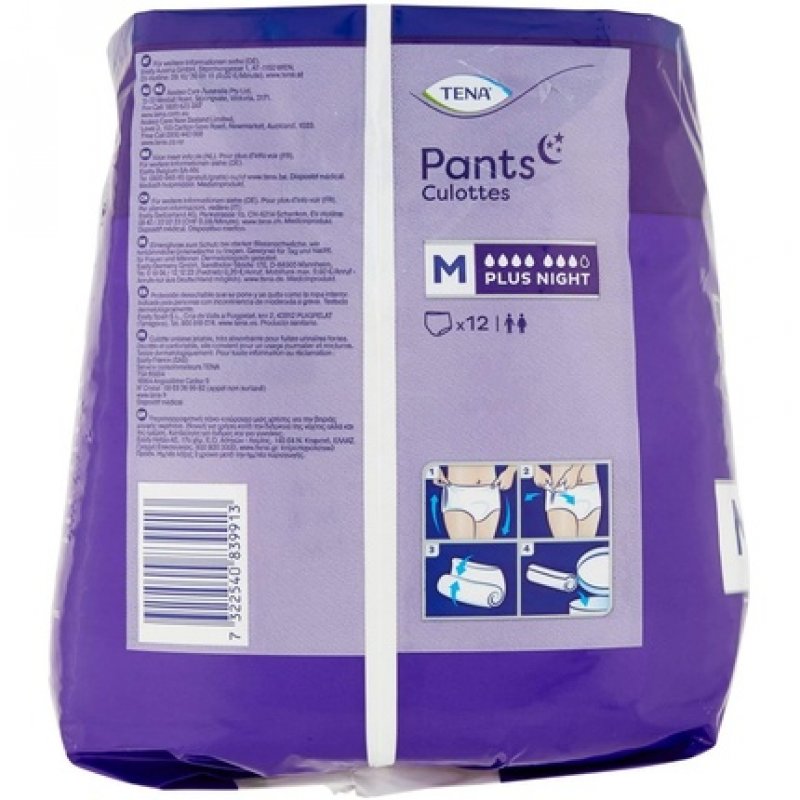 Tena Plus Night Incontinence Pads Size M 12 Count - Pack of 12