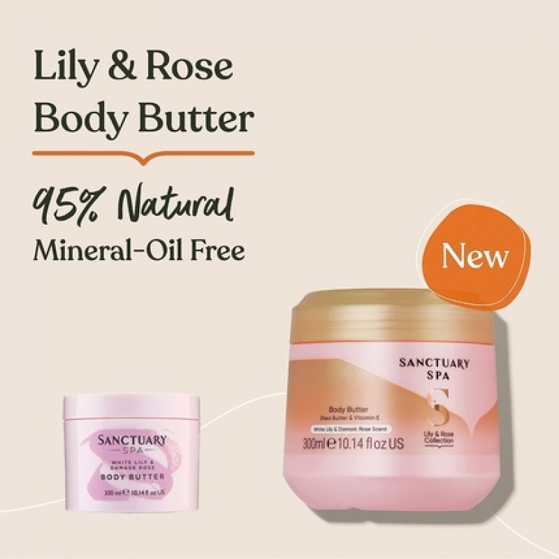 Sanctuary Spa Lily & Rose Body Butter for Women Shea Body Moisturiser 300ml
