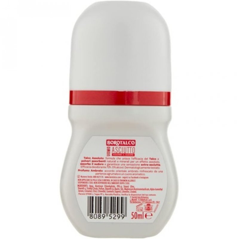 Borotalco Deodorant Roll-On Uomo Asciutto Men's Amber 50ml