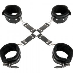 DARKNESS - LEATHER HANDCUFFS FOR FOOT AND HANDS BLACK