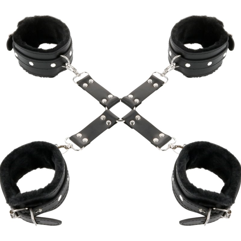 DARKNESS - LEATHER HANDCUFFS FOR FOOT AND HANDS BLACK