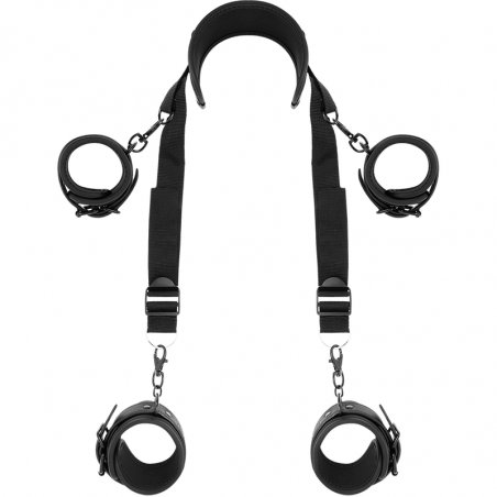 FETISH SUBMISSIVE - MASTER POSITION WITH 4 NOPRENE-LINED HANDCUFFS