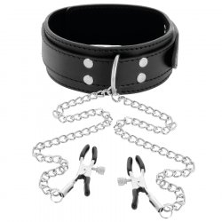 DARKNESS - COLLAR WITH NIPPLE Clamps BLACK