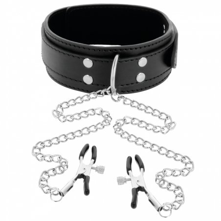 DARKNESS - COLLAR WITH NIPPLE Clamps BLACK