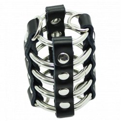 OHMAMA FETISH - PENIS CAGE WITH METAL RINGS AND LEATHER STRAPS