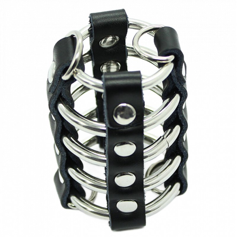OHMAMA FETISH - PENIS CAGE WITH METAL RINGS AND LEATHER STRAPS