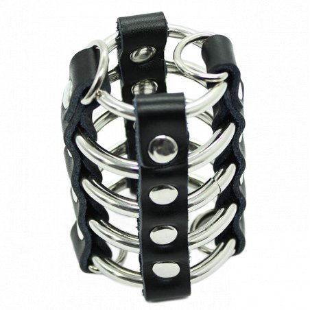 OHMAMA FETISH - PENIS CAGE WITH METAL RINGS AND LEATHER STRAPS