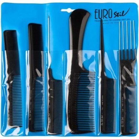 EUROSTIL Professional Case with 6 Combs for Unisex Adults - Black