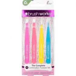 Brushworks HD 4 Piece Combination Tweezer Set Neon