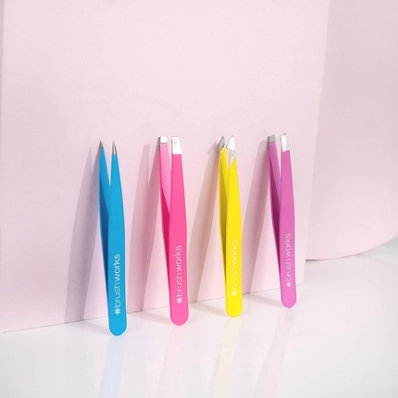 Brushworks HD 4 Piece Combination Tweezer Set Neon