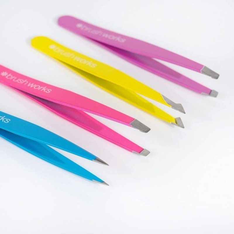 Brushworks HD 4 Piece Combination Tweezer Set Neon
