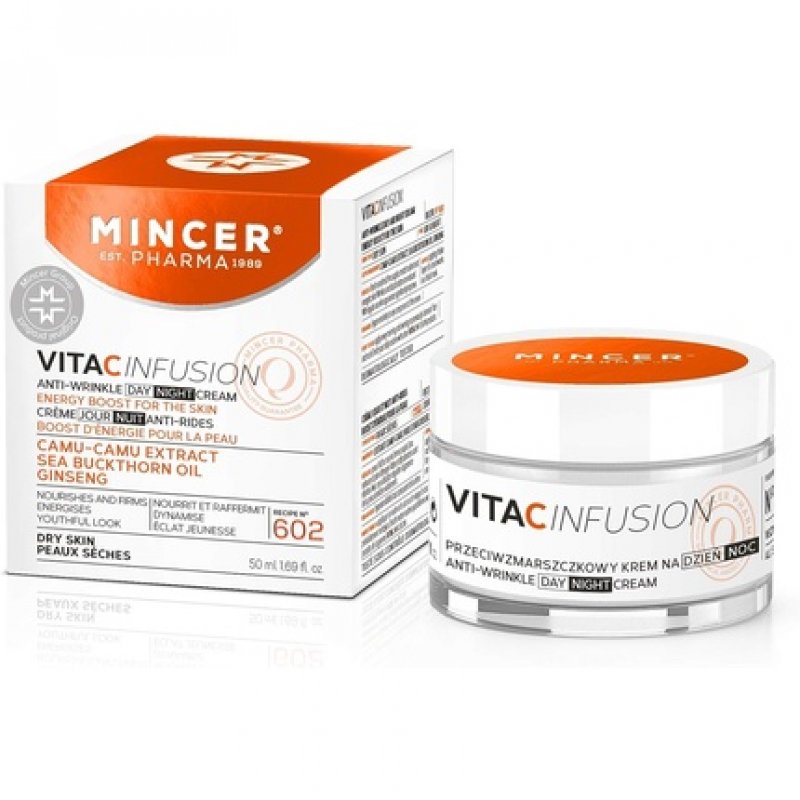Mincer Pharma Vita C Infusion Anti Wrinkle Day Cream for Dry Skin with Camu-Camu Extract, Sea Buckthorn Oil and Ginseng