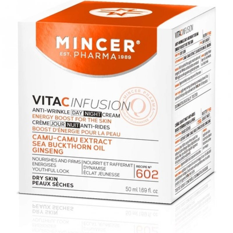 Mincer Pharma Vita C Infusion Anti Wrinkle Day Cream for Dry Skin with Camu-Camu Extract, Sea Buckthorn Oil and Ginseng
