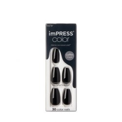 Kiss Impress Color Medium Coffin Press-On Nails, All Black, 30 Count